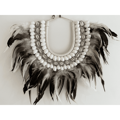 Shell and Feather Necklace with Stand