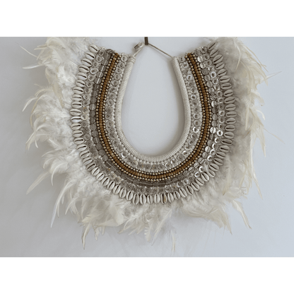 White Feather Shell Necklace and Stand