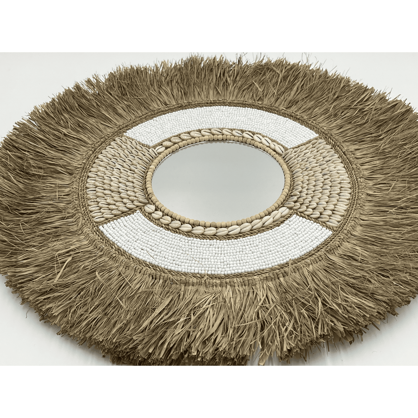 Raffia Shell and Bead Mirror