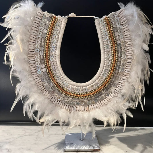 White Feather Shell Necklace and Stand